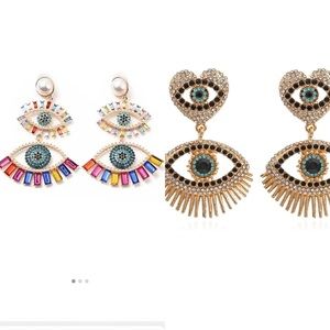 Rhinestone evil eye earrings (2 pair)